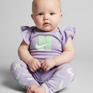 Nike Dri-Fit Baby 2-Piece Set 6M Purple Bodysuit & Green/Blue Patterned Leggings